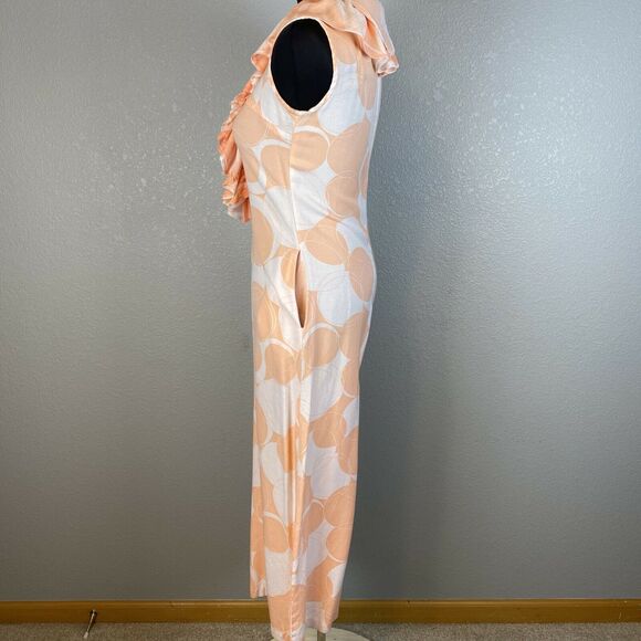 Evelyn Pearson Vintage 60s Ruffle Front Lounge Jumpsuit Size S Peach Wide Leg - Picture 5 of 10